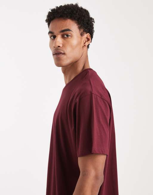 Brave Soul oversized crew neck t-shirt in burgundy, 4 of 5