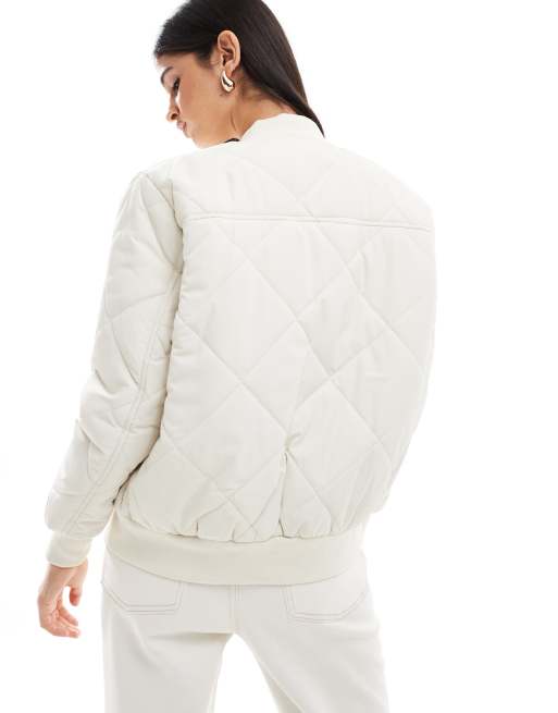 Brave Soul oversized cropped bomber jacket in cream, 4 of 4