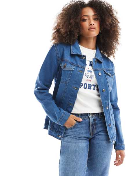 Brave Soul Oversized denim jacket in mid blue