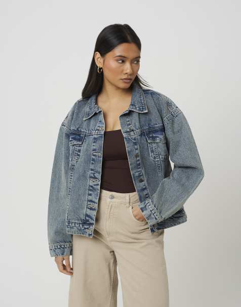 Brave Soul Oversized denim jacket in mid blue - view 1