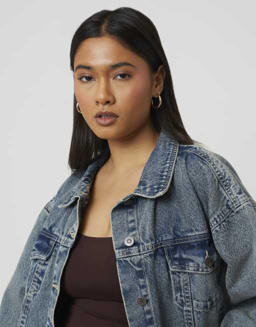 Brave Soul Oversized denim jacket in mid blue, 3 of 4