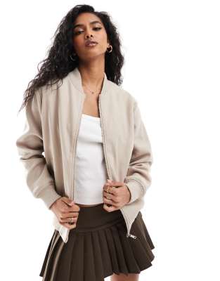 oversized faux wool bomber jacket in oat-Neutral