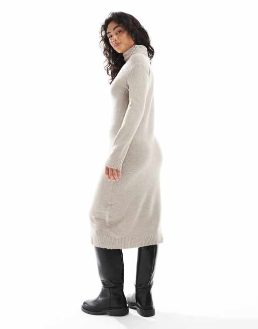 Brave Soul - Oversized gebreide maxi jurk met rolkraag in beige, 4 van 4