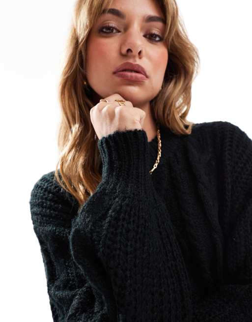 Brave Soul - Oversized gebreide trui met kabels in zwart, 2 van 4