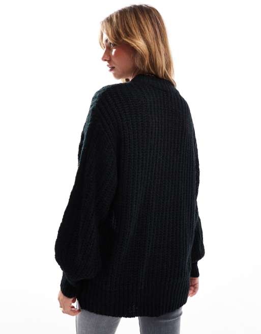 Brave Soul - Oversized gebreide trui met kabels in zwart, 3 van 4