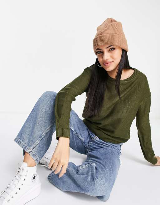 Brave Soul oversized grunge crew neck jumper in khaki | ASOS