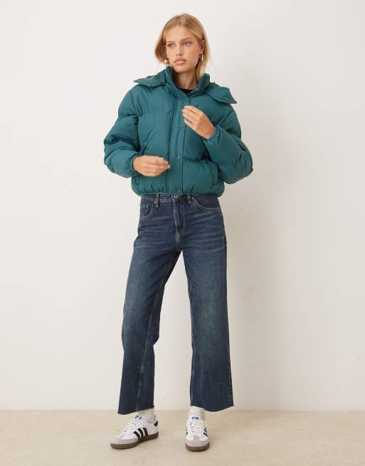 Brave Soul Oversized hooded short puffer jacket in teal, 2 of 4