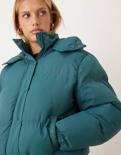 Brave Soul Oversized hooded short puffer jacket in teal, 4 of 4