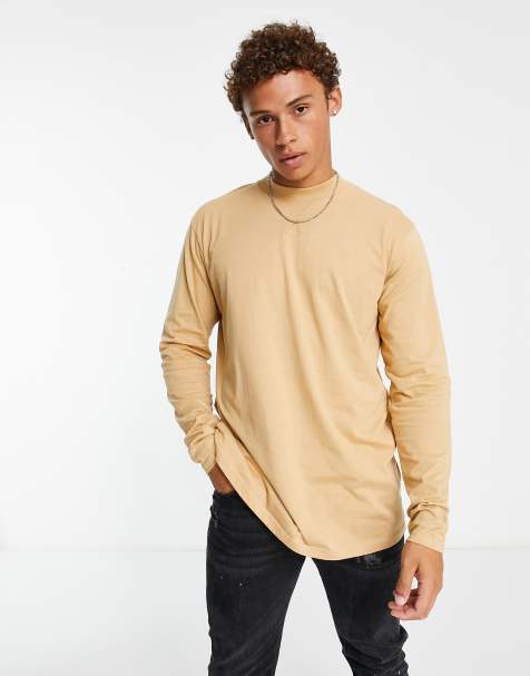 Brave Soul oversized long sleeve top with high neck in light brown - view 1