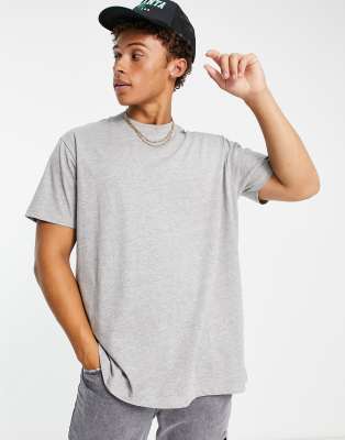 Brave Soul oversized mock neck T-shirt in light heather gray