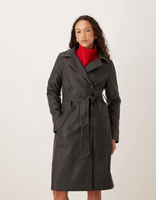 Brave Soul Oversized pu double breasted mac in brown ASOS