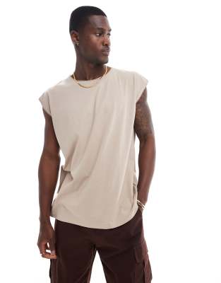 oversized raw edge tank in dark stone-Neutral