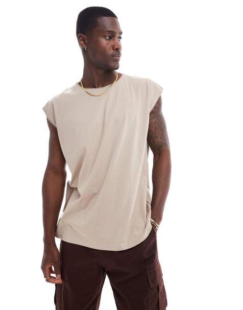 Brave Soul oversized raw edge tank in dark stone - view 1