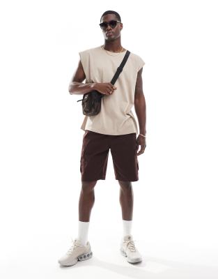 Brave Soul Oversized Raw Edge Tank In Neutral