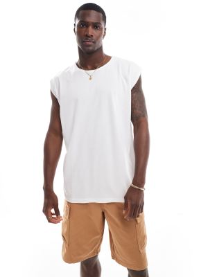 oversized raw edge tank top in white