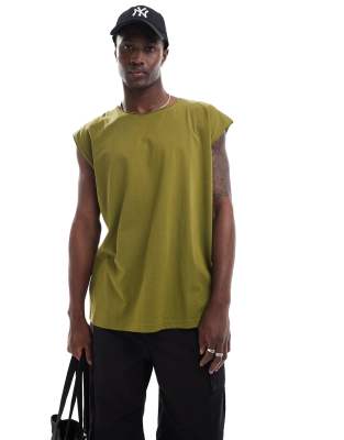 Brave Soul Brave Soul oversized raw edge vest in sea kelp green