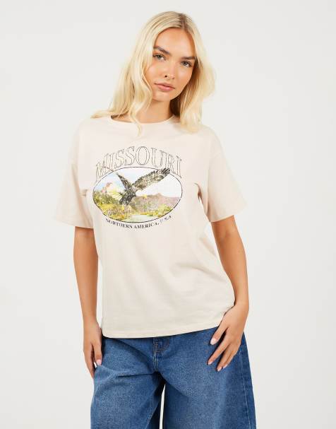 Brave Soul - Oversized T-shirt met grafische print in taupe - view 1
