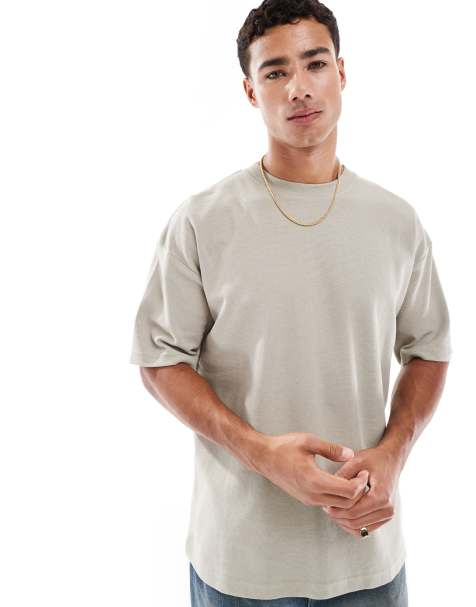 Brave Soul - Oversized T-shirt met hoge hals in stone - view 1