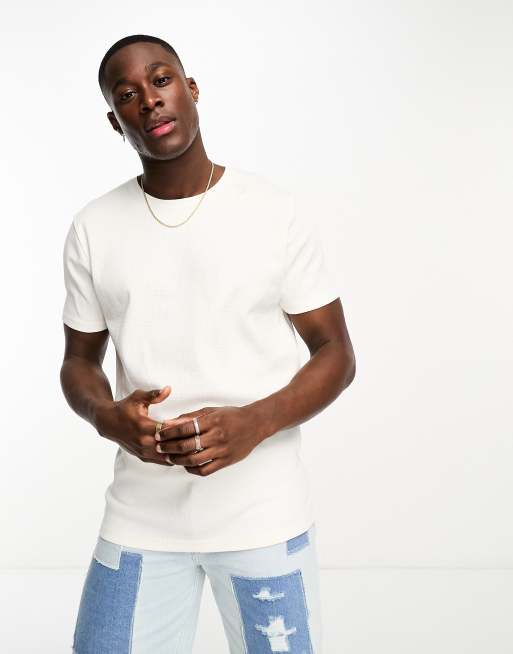 Brave Soul - Oversized T-shirt met wafelstructuur in wit