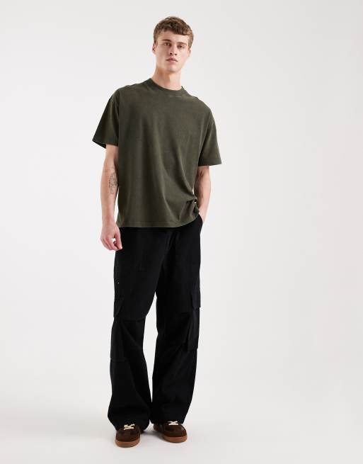 Brave Soul - Oversized T-shirt på 240 gsm i khakigrøn syrevask, 2 af 5