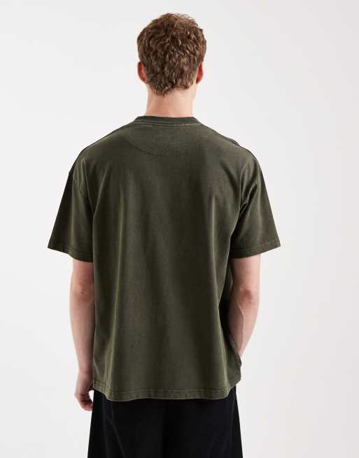 Brave Soul - Oversized T-shirt på 240 gsm i khakigrøn syrevask, 3 af 5