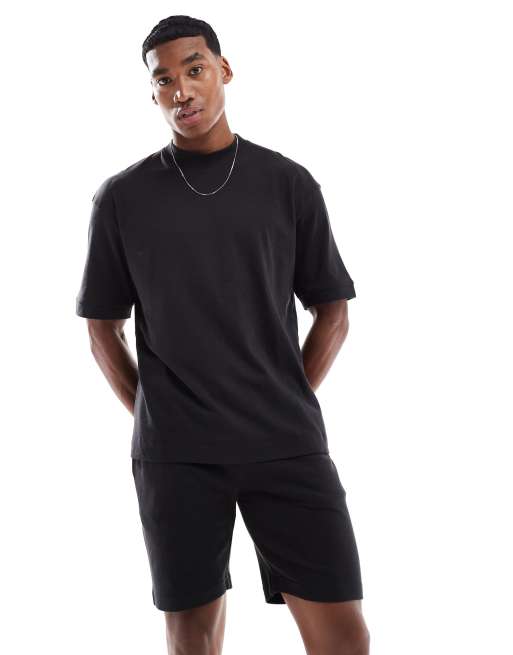 Brave Soul Oversized t-shirt & short co-ord set in black