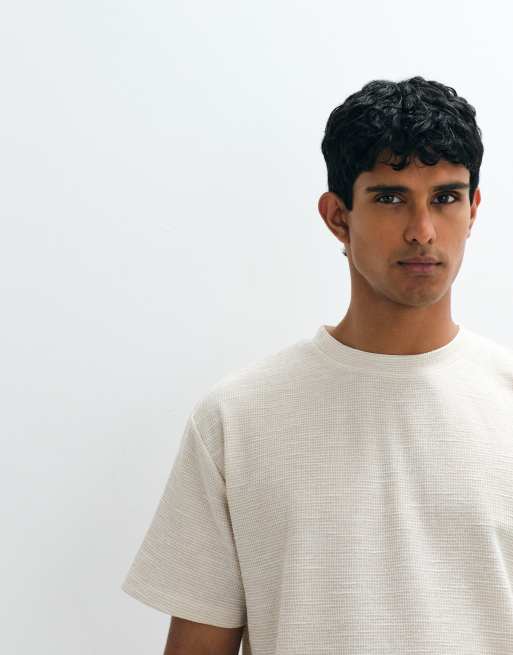 Brave Soul oversized t-shirt with mock neck in stone, 4 of 5