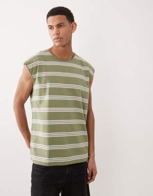 Brave Soul oversized tank in sage green -amp white stripe green stripe 4790₽