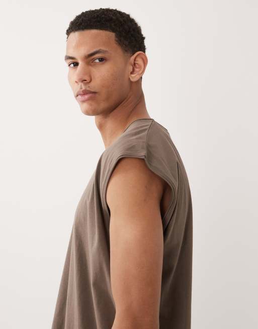 Brave Soul oversized tank singlet in taupe, 4 of 5