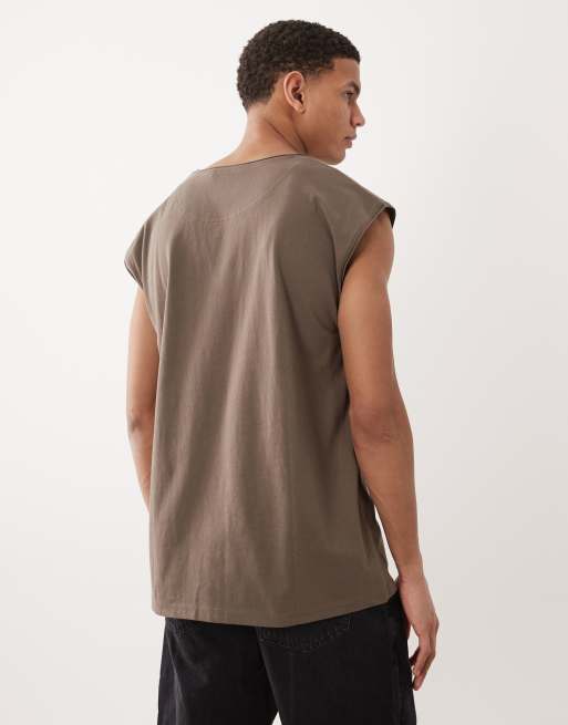 Brave Soul oversized tank vest in taupe, 5 of 5