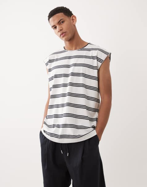 Brave Soul - Oversized tanktop med hvide og marineblå striber - view 1
