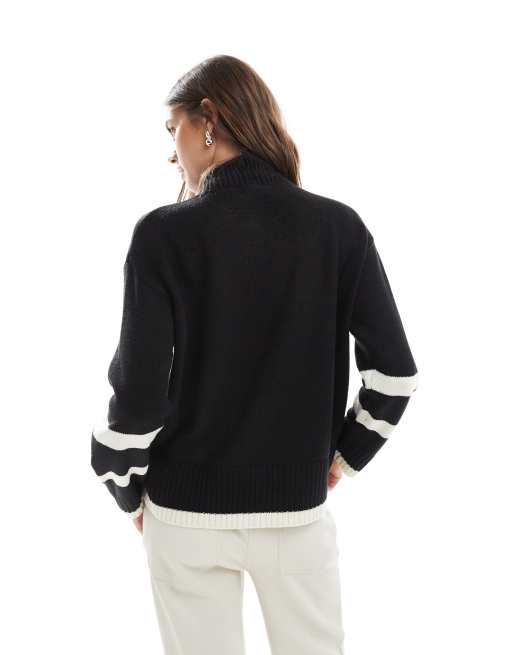 Brave Soul oversized turtle neck jumper with stripe detail in black, 4 of 4