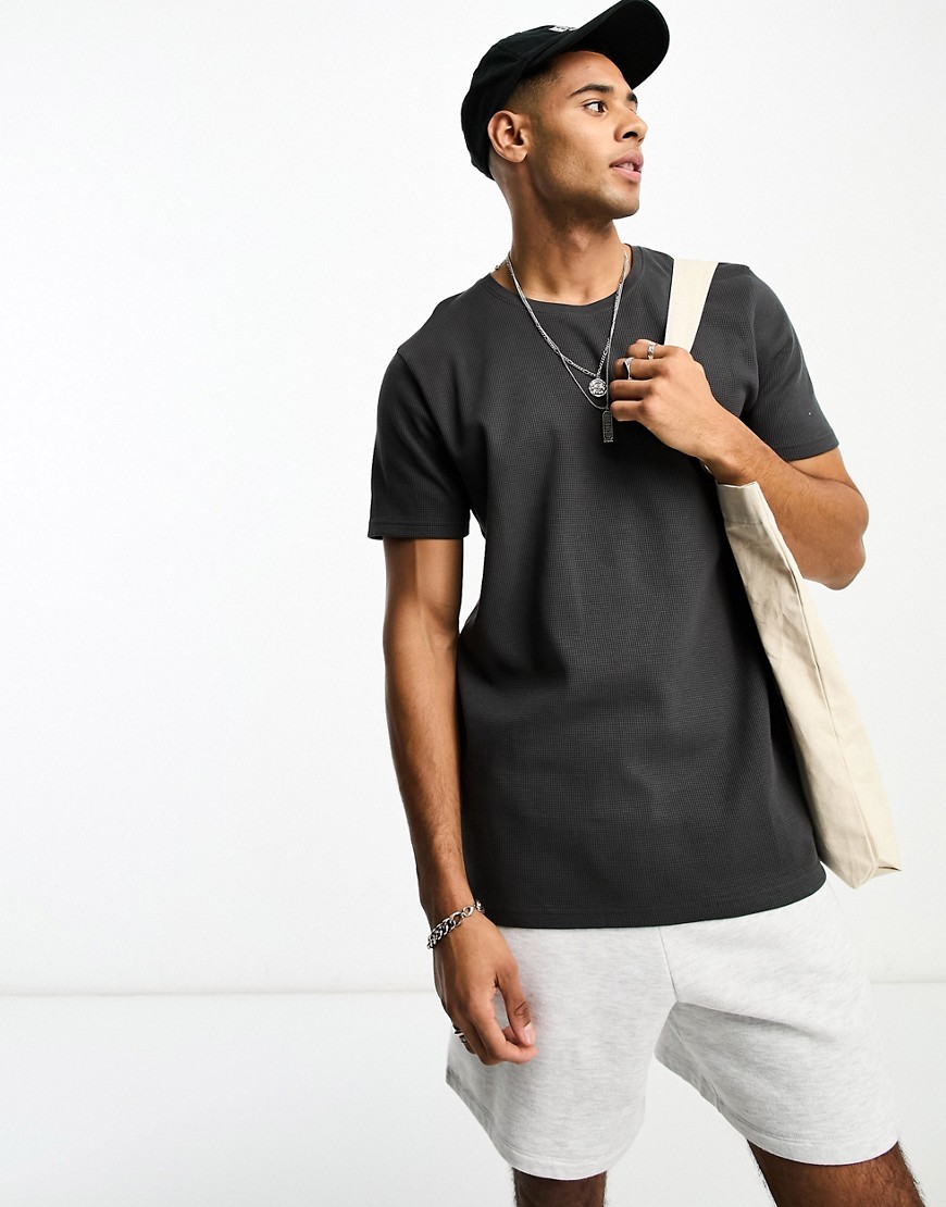 Brave Soul oversized waffle t-shirt in charcoal-Grey