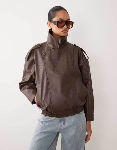 Brave Soul oversized woven faux leather jacket in chestnut  - view 1