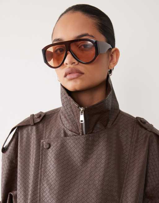 Brave Soul oversized woven faux leather jacket in chestnut , 2 of 4