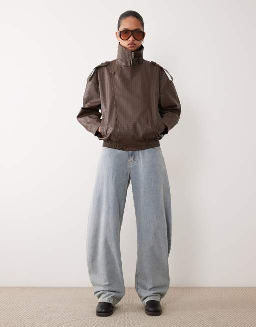 Brave Soul oversized woven faux leather jacket in chestnut , 3 of 4