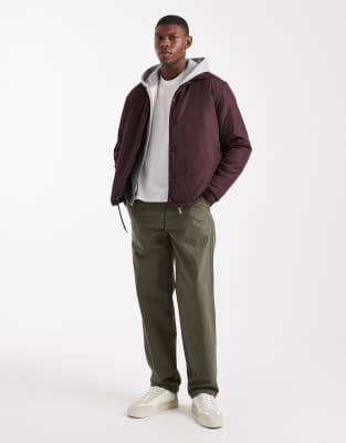 Brave Soul Padded Button Down Short Jacket In Burgundy