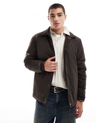 Brave Soul padded coach jacket in brown-Black