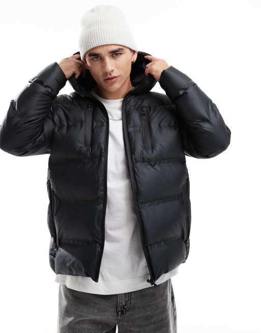 Brave Soul padded funnel neck puffer jacket with chest pockets in black