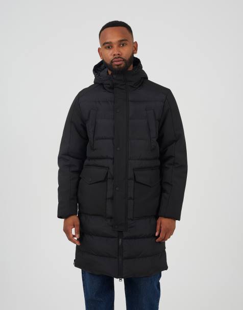 Brave Soul Padded hooded longline jacket in black - view 1