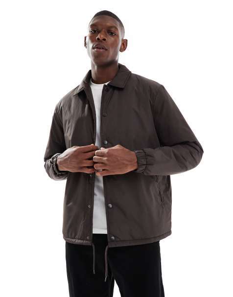 Brave Soul padded jacket with collar in chocolate brown - view 1