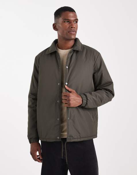 Brave Soul padded jacket with collar in khaki - view 1