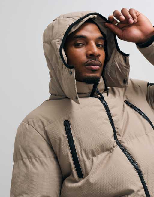 Brave Soul padded jacket with detachable hood in taupe, 2 of 5