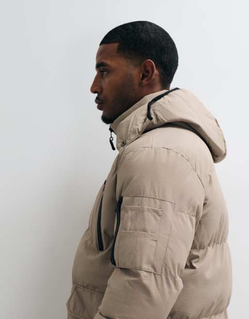 Brave Soul padded jacket with detachable hood in taupe, 4 of 5