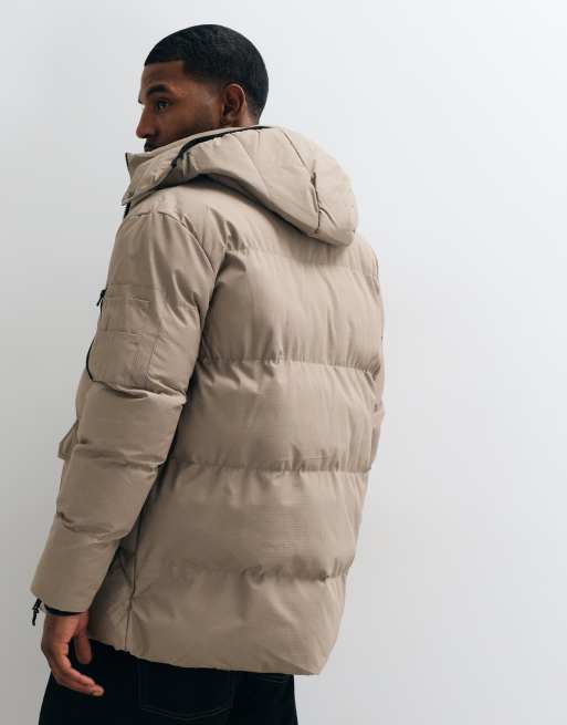 Brave Soul padded jacket with detachable hood in taupe, 5 of 5