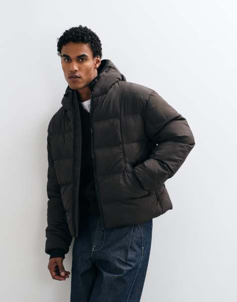 Brave Soul padded jacket with hood in brown - view 1
