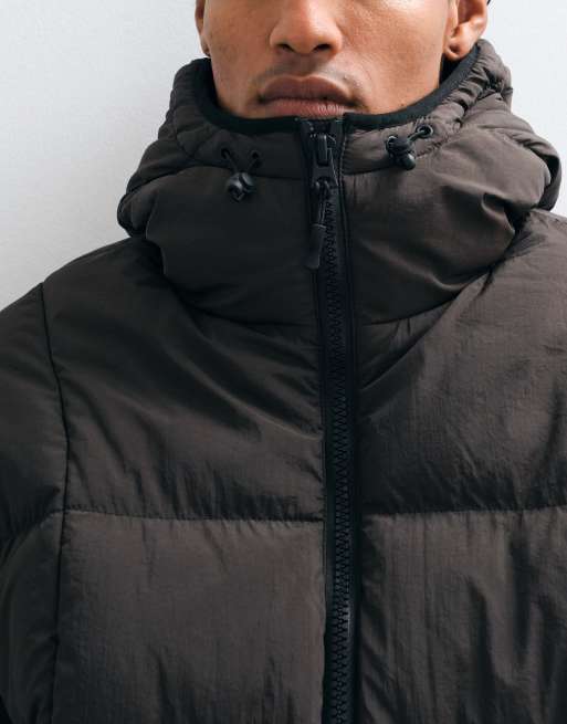 Brave Soul padded jacket with hood in brown, 5 of 5