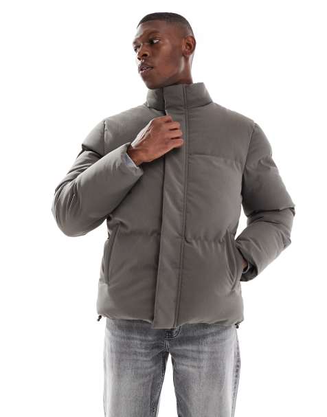 Brave Soul padded puffer jacket in taupe - view 1