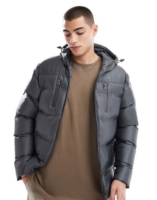 Brave Soul padded puffer jacket with hood in gray