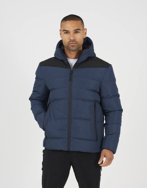 Brave Soul Padded quilted hooded jacket in blue - view 1